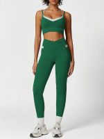 Green Contrast V Neck Sports Bra- Light Support - Image 4