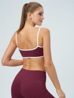 Burgundy Contrast-Trim Camisole Sports Bra - Image 2