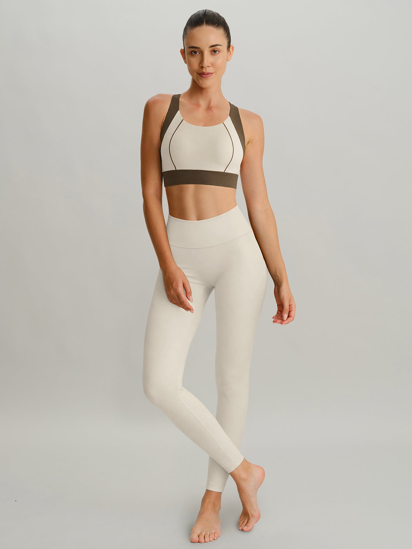 women_s-knitted-nylon-sports-bra-sustainable-yoga_tops-fgq3o6 Ivory Contrast I-back Sports Bra - Light Support - Image 1