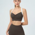 Dark Coffee Contrast Ruched Sports Bra