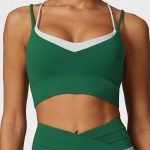 Green Contrast V Neck Sports Bra- Light Support