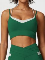 Green Contrast V Neck Sports Bra- Light Support