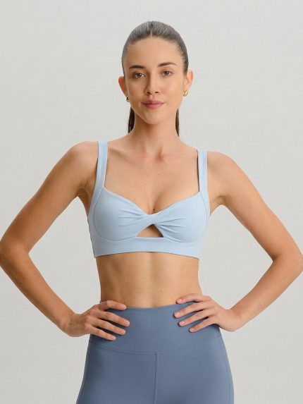 Light Blue Twist-Front Cutout Sports Bra
