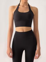 Black Halter Twist Back Sports Bra - Image 2