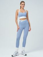 Light Blue Contrast U Neck Sports Bra - Light Support - Image 4