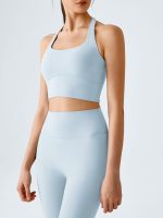 Light Blue Halter Twist Back Sports Bra - Image 3