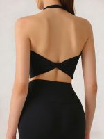 Black Halter Twist Back Sports Bra - Image 3