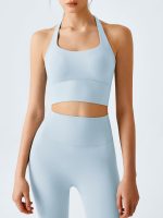 Light Blue Halter Twist Back Sports Bra - Image 2