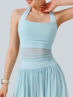 Light Blue Halter Neck Ruched Mesh Crop Top - Image 4