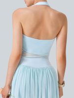 Light Blue Halter Neck Ruched Mesh Crop Top - Image 2