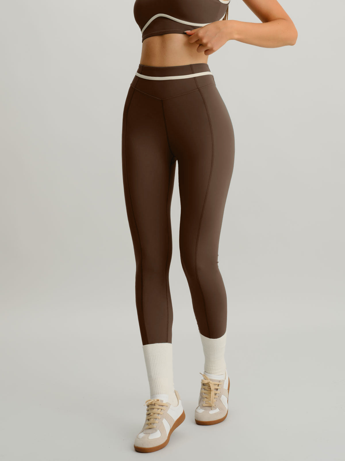 women_s-knitted-nylon-sports-leggings-coffee-sustainable-yoga_bottoms-gb3yhb Coffee Line Leggings 26" - Image 1