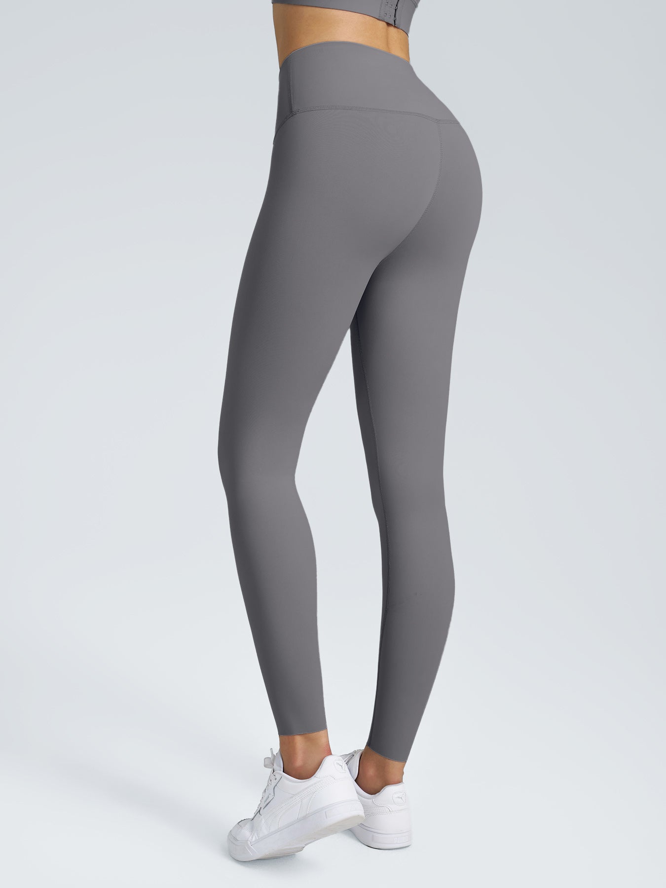 women_s-knitted-nylon-sports-leggings-grey-sustainable-yoga_bottoms-flcnzi Gray High Waisted Leggings 24" - Image 1
