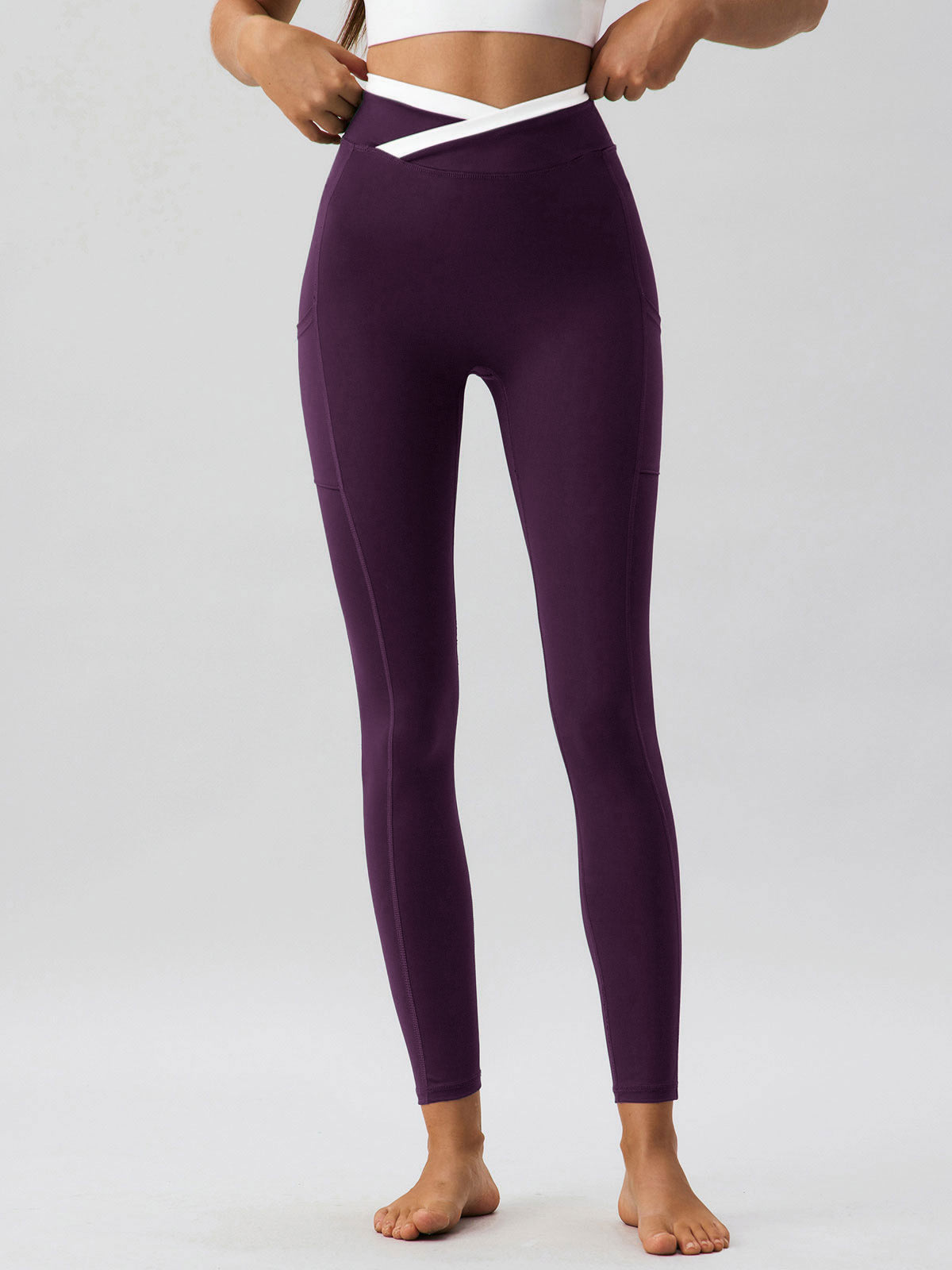 women_s-knitted-nylon-sports-leggings-purple-sustainable-yoga_bottoms-cr1edk Purple Natural Waisted Leggings 25" - Image 1