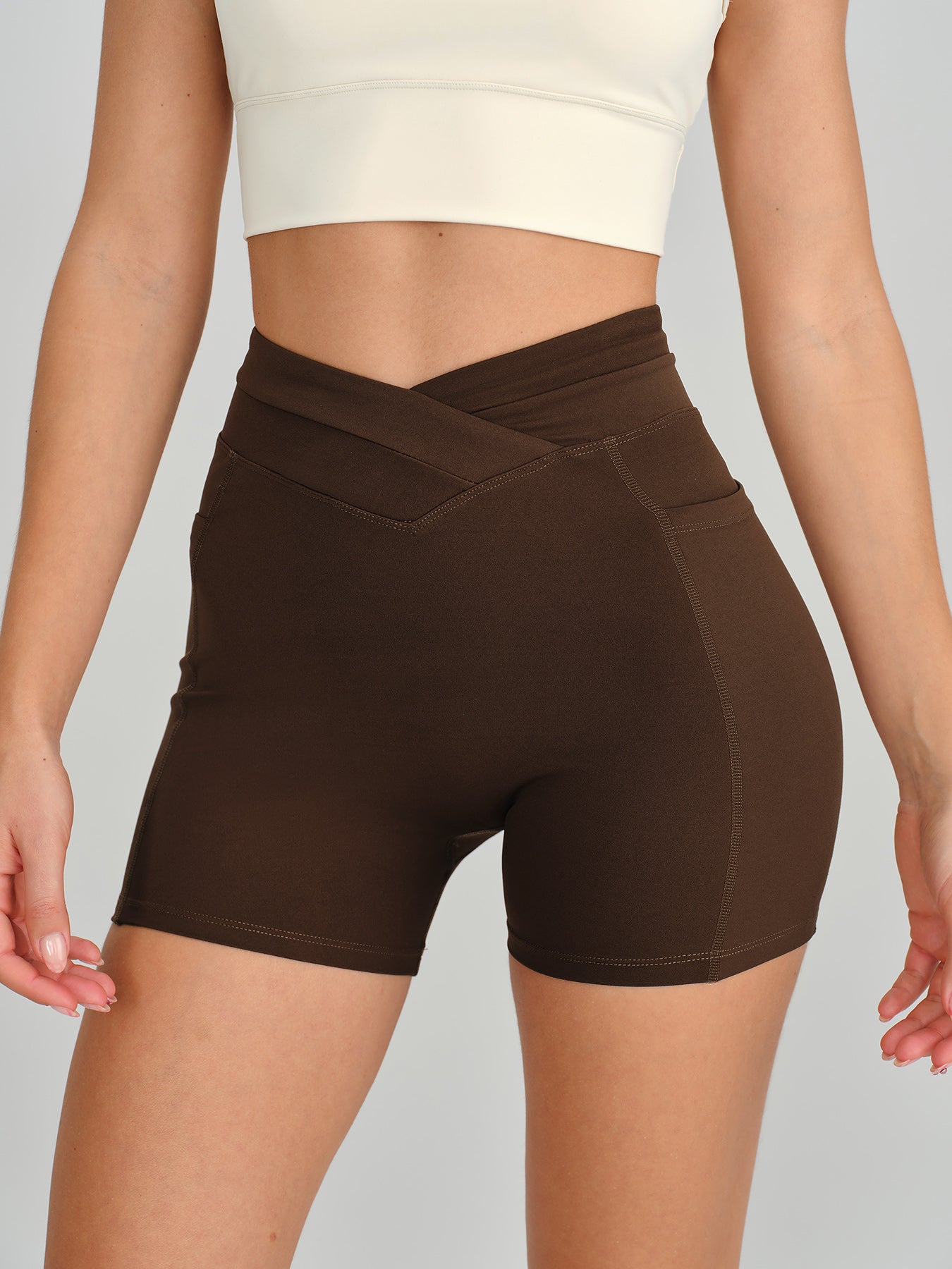 women_s-knitted-nylon-sports-shorts-sustainable-yoga_bottoms-mzqrg1 Coffee High Waisted Shorts 3" - Image 1