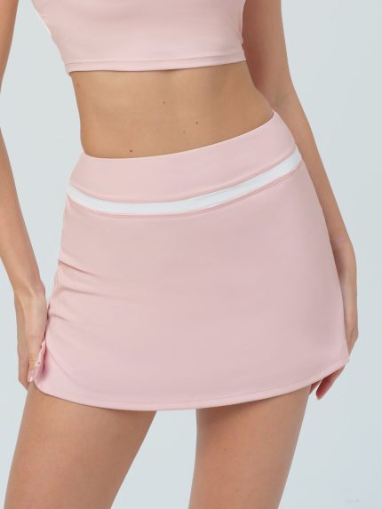 Pink Contrast High Waisted Sports Skirt