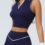 Navy V-Line Collar Tank Top - Light Support