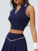 Navy V-Line Collar Tank Top - Light Support