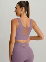 Purple Grey Mesh Cross-Front Tank Top - Image 4