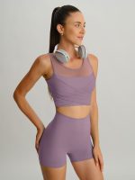 Purple Grey Mesh Cross-Front Tank Top - Image 3