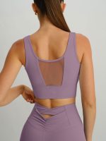 Purple Grey Mesh Cross-Front Tank Top - Image 2