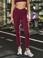 Burgundy Cross-Waist Leggings 28" - Image 6