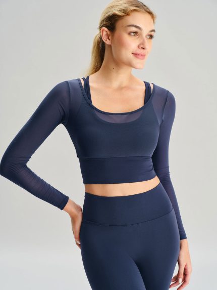 Navy U Neck Long Sleeve Top - Light Support