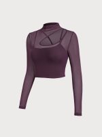 Purple Mesh Cutout Long Sleeve Top--Light Support - Image 7