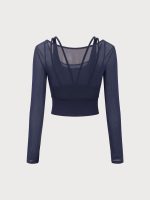 Navy U Neck Long Sleeve Top - Light Support - Image 7