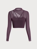 Purple Mesh Cutout Long Sleeve Top--Light Support - Image 8