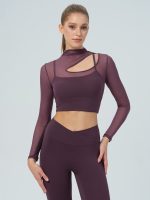 Purple Mesh Cutout Long Sleeve Top--Light Support - Image 3