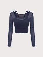 Navy U Neck Long Sleeve Top - Light Support - Image 6
