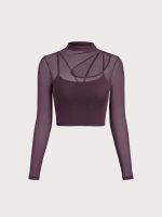 Purple Mesh Cutout Long Sleeve Top--Light Support - Image 6