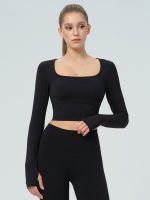Black Twisted Back Cutout Long Sleeve Top - Image 2