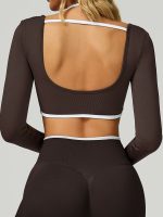 Chocolate Brown Crop Long Sleeve Top - Light Support - Image 7