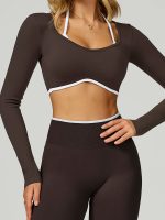 Chocolate Brown Crop Long Sleeve Top - Light Support - Image 6