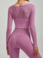 Pink U Neck Long Sleeve Top - Light Support - Image 2