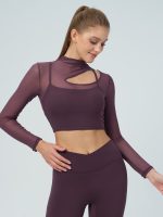 Purple Mesh Cutout Long Sleeve Top--Light Support