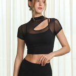 Black Mesh Short Sleeve Top--Light Support