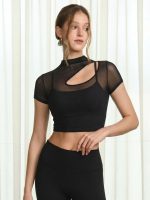 Black Mesh Short Sleeve Top--Light Support