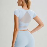 Light Blue Cross Mesh Back Short Sleeve Top-Light Support