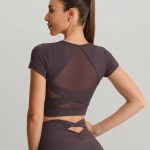 Purple Cross Mesh Back Short Sleeve Top-Light Support