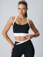 Black Contrast U Neck Sports Bra - Light Support - Image 4