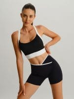 Black Contrast U Neck Sports Bra - Light Support - Image 7