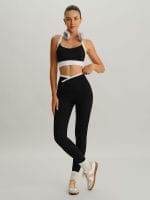 Black Contrast U Neck Sports Bra - Light Support - Image 8