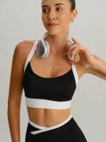 Black Contrast U Neck Sports Bra - Light Support - Image 5
