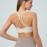 Cream Geometric Back Sports Bra - Light Support