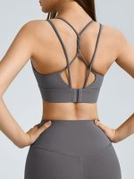 Grey Crisscross Back Sports Bra