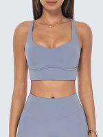 Light Blue Cross-Back Stitch Sports Bra - Image 2