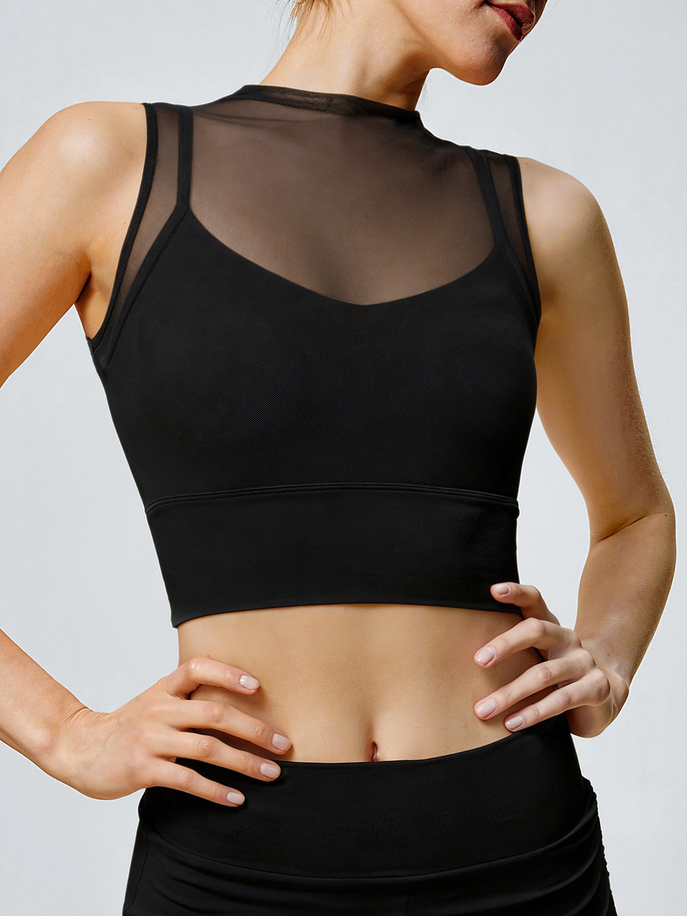 women_s-knitted-nylon-yoga-tank-top-black-sustainable-yoga_tops-vb2wec Black Mesh Sleeveless Tank Top - Light Support - Image 1