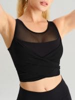 Black Mesh Cross-Front Tank Top - Light Support - Image 3